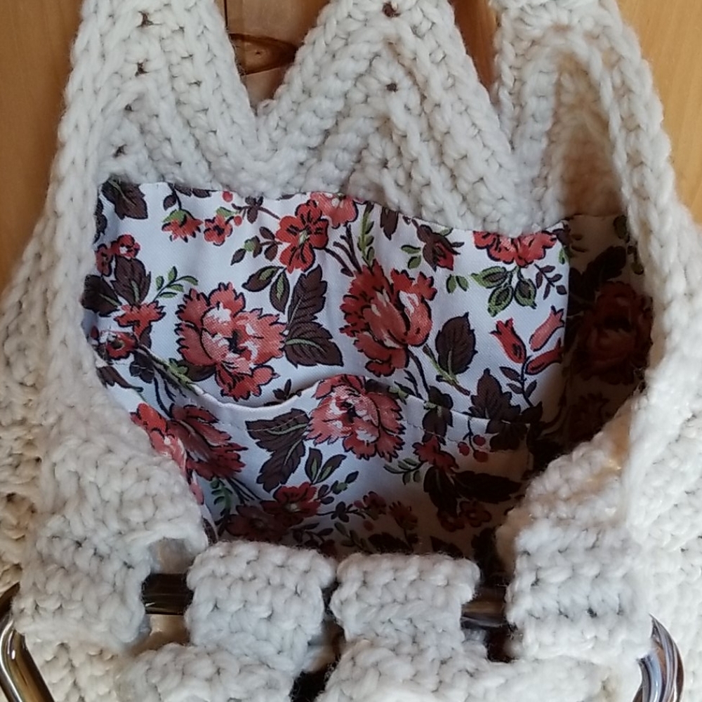 Vintage 1970s Boho Hand Crafted Crochet Knit Tortoise Handle Handbag - Picture 5 of 12
